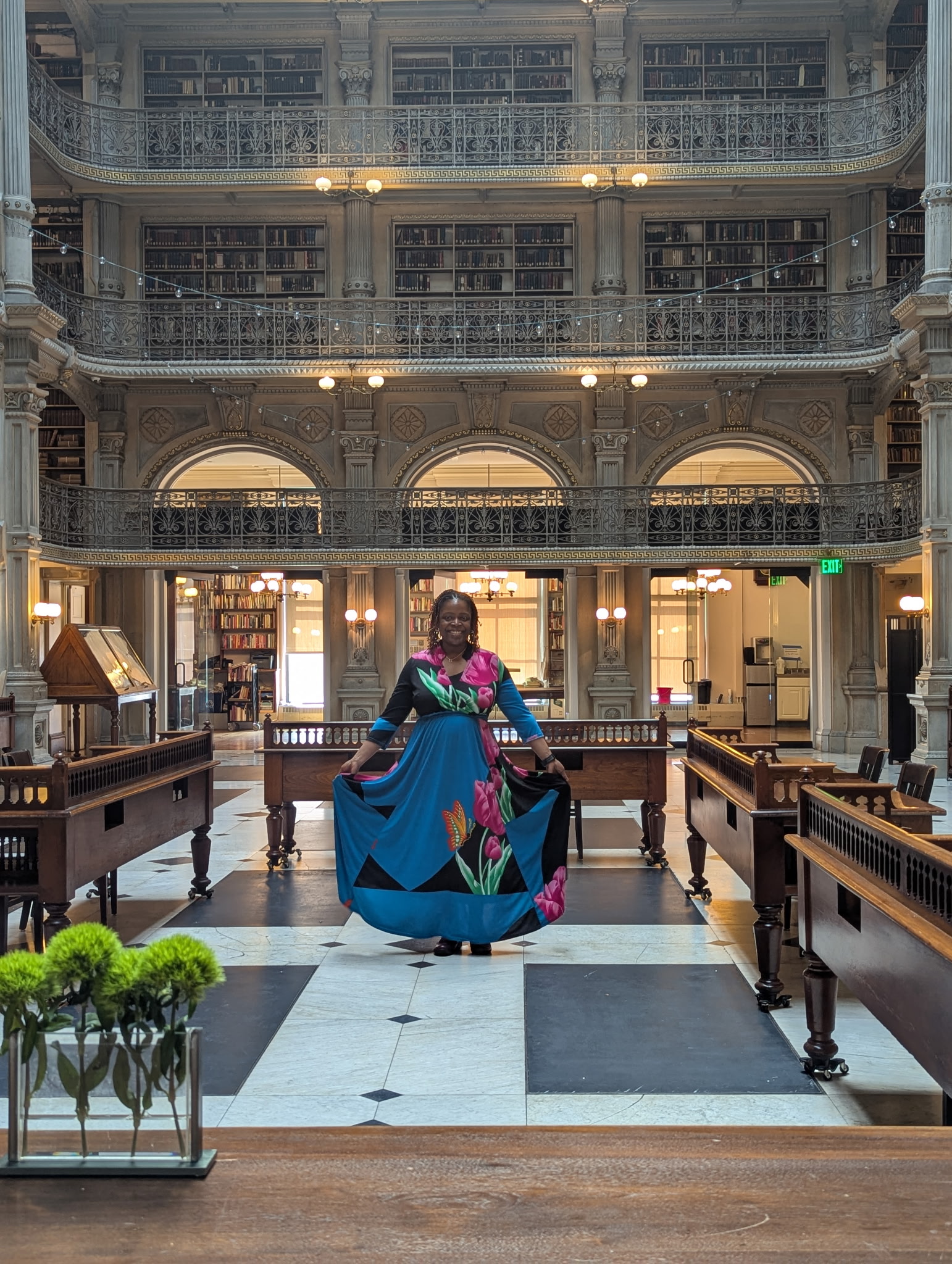 Janelle in a library